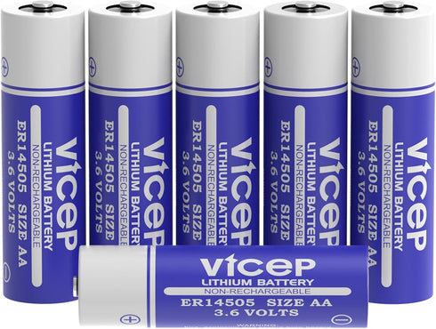 ViCep 6-Pack ER14505 3.6V AA Lithium Battery LS14500 Li-SOCL 2700mAh Compatible for Home