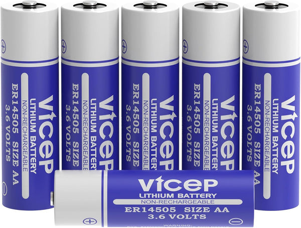 ViCep 6-Pack ER14505 3.6V AA Lithium Battery LS14500 Li-SOCL 2700mAh Compatible for Home