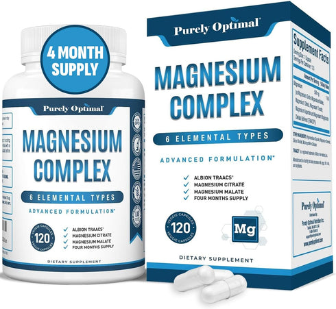 Purely Optimal Magnesium Complex - High Absorption 6 Forms Magnesium for Sleep Support, Stress Relief, 120 Capsules