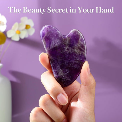 rosenice Gua Sha Facial Tools - Natural Scraping Massage Tool for Skincare Routine, Purple