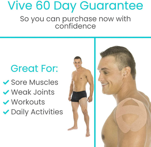 Vive Kinesiology Tape (16.4 Feet) - Therapeutic Athletic Support Tape for Muscle and Joint Recovery, Waterproof for