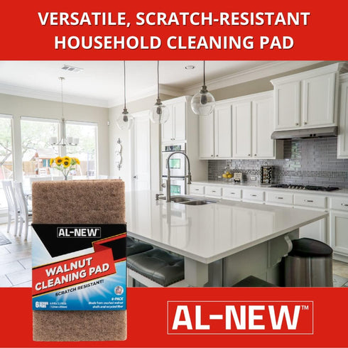 AL-NEW WALNUT CLEANING PADS | Scratch Resistant Versatile Household Cleaning & Scouring Pads for Kitchen (6 Pack)