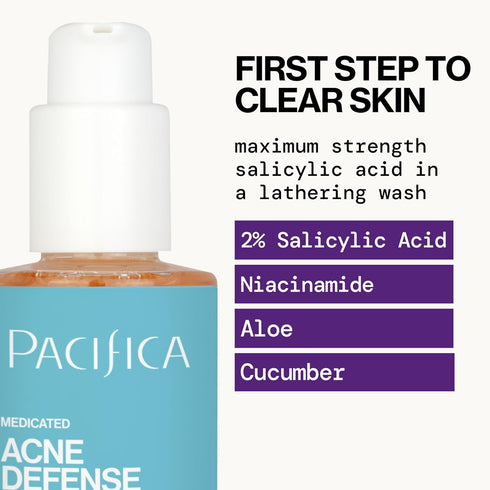 Pacifica Acne Defense Face Wash - Deep Pore Purifying Cleanser with 2% Salicylic Acid, Niacinamide & Cucumber for