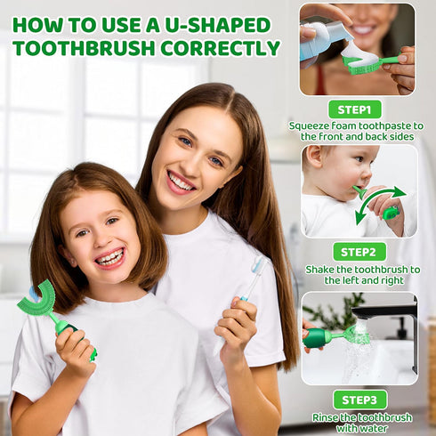 U-Shaped Toddler Toothbrush for Kids 2-6 Years, 360° Manual Whole Mouth Baby Toothbrush with Soft Silicone