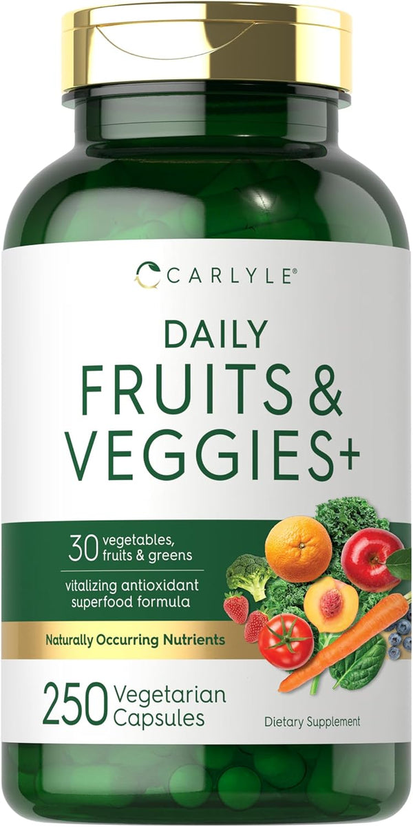 Carlyle Fruits and Veggies Supplement - 250 Capsules with 30 Fruits and Vegetables, Vegetarian, Non-GMO