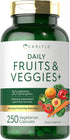 Carlyle Fruits and Veggies Supplement - 250 Capsules with 30 Fruits and Vegetables, Vegetarian, Non-GMO