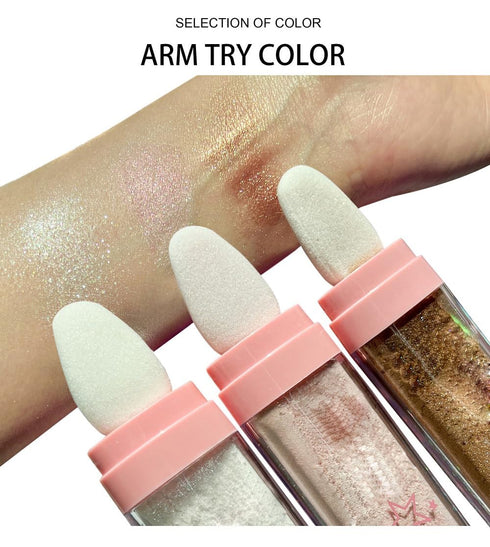 3 Color Glitter Powder Highlighter Makeup, Body Brightens Natural Face Blusher (01# 02# 03#)