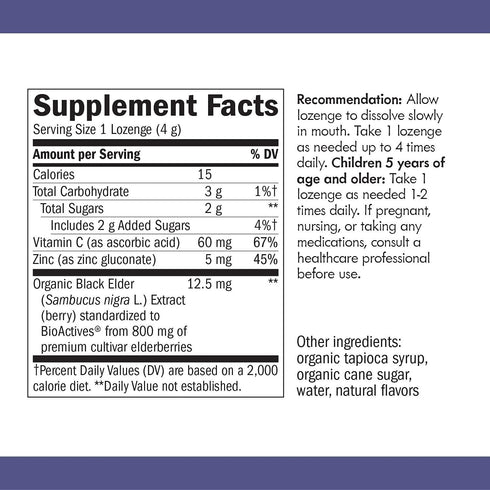 Nature's Way Organic Sambucus Zinc Lozenges - With Elderberry & Vitamin C - Vegan & Gluten Free - 24 Lozenges (Pack of