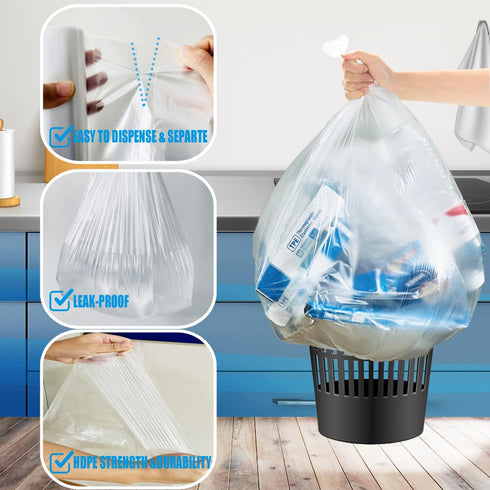 4-6 Gallon Trash Bags, 300 Count Bulk, Clear Plastic Recycling Bags for Business, Home, Bathroom, Kitchen