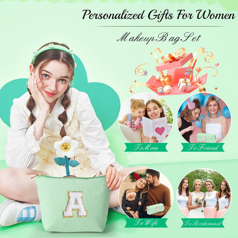 Initial Makeup Bag for Women & Girls - Skin Care for Teens 10-12, Gifts for Women, Graduation & Mothers Day