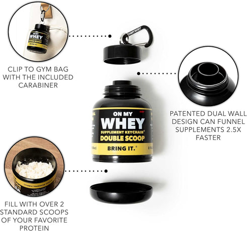 Protein Powder Container to Go - Travel Water Bottle Funnel for Mixes, Portable Pre Workout Supplement Containers & Dispenser Funnels, Mini Preworkout Supplements Holder Keychain Bottles