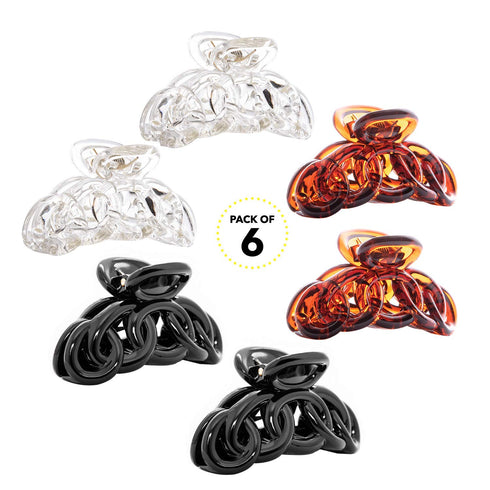 RC ROCHE ORNAMENT 6Pcs Women's Vintage No Slip Strong Hold Sectioning Styling Power Hair Accessories (Medium Clear