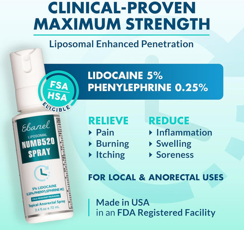 Set 5% 5% Ebanel of Lidocaine Numbing Cream and Lidocaine Spray Pain Relief Numbing Spray for Skin, Maximum Strength