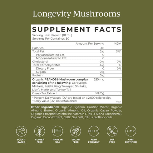CYMBIOTIKA Liposomal Mushroom Supplement with Lion's Mane, Turkey Tail, B-Vitamins, 30 Pack Chocolate Fudge