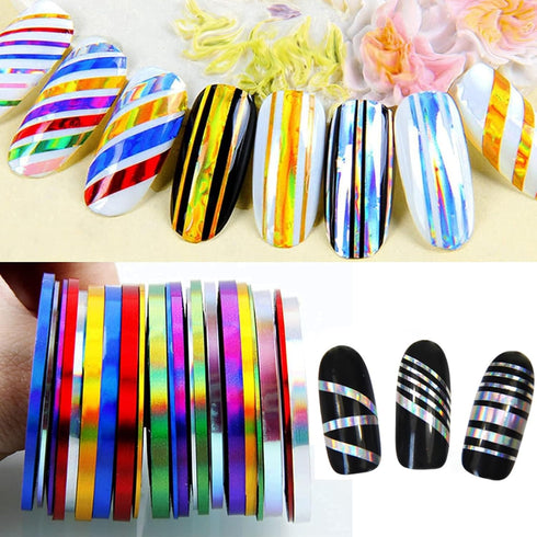 Nail Art Striping Tape Lines Kit, 36 pcs 1mm 2mm 3mm Nail Tape Strips for Design DIY, Silver Nails