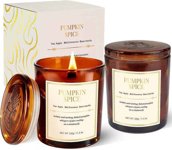 Scented Candles for Home,2 Pack Wood Wick Pumpkin Spice Scented Candles,22.6 oz