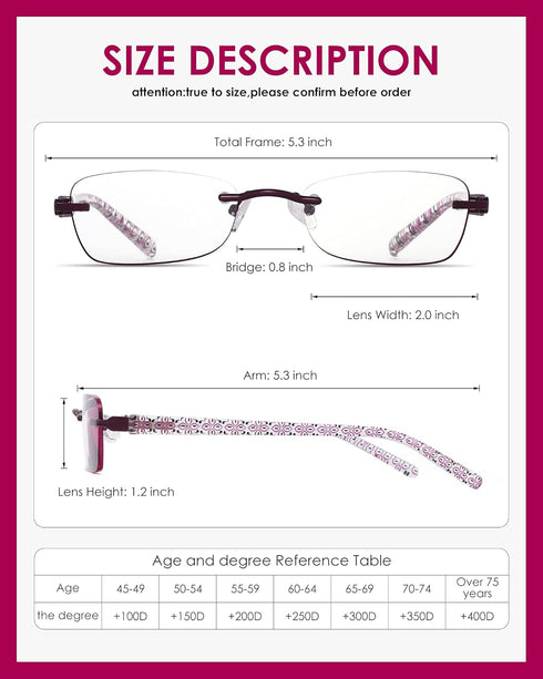 3 Pack Rimless Reading Glasses for Women, Blue Light Blocking Readers with Tinted Edge