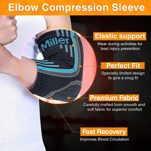 Doc Miller Compression Elbow Brace for Tendonitis, Bursitis, Tennis, Arthritis Pain Relief, 2 Packs