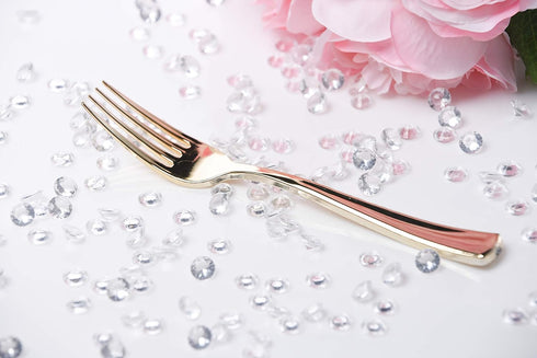 100 Pieces Gold Plastic Disposable Forks, Heavy-Duty Silverware for Party, Wedding, Occasion, 6.9 Inch Soup Forks