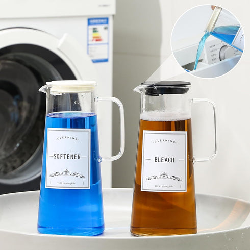 50oz Laundry Detergent Dispenser - 2Pcs Glass Dispenser for Bleach, Fabric Softener, Liquid Laundry Soap