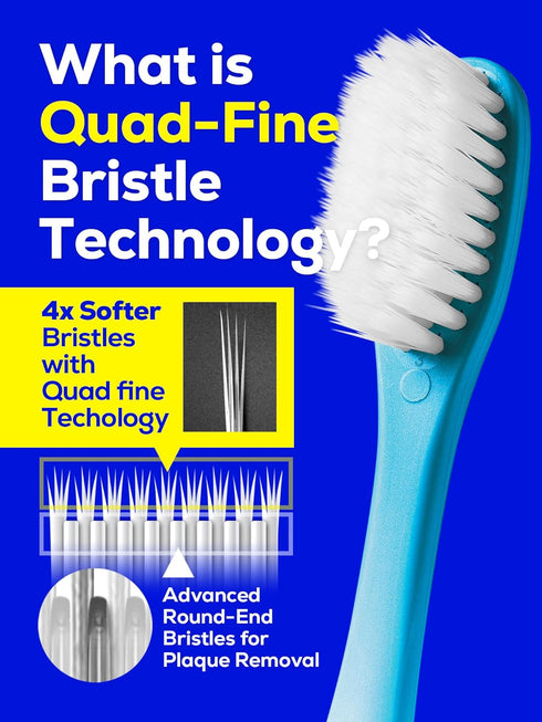 Soft Toothbrush Pack, 5 Count, Advanced Quad-fine Bristles for Sensitive Teeth, Gums & Deep Plaque Removal, Assorted