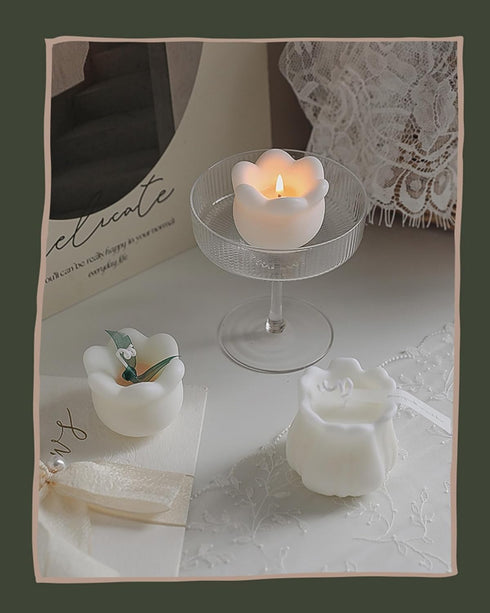 T-shin Candle,80G Lily of The Valley Shaped Scented Aesthetic Flower Shaped Soy Wax Aroma Decorative Candle for Table