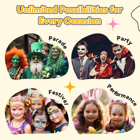 Janolia Face Painting Kit for Kids, Rainbow Split Cake Water Activated Face Paint, Ideal for Halloween and Carnival