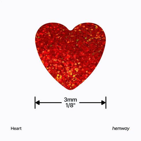 Hemway Ultra Sparkle Glitter - 1/8" Heart Shaped Glitter for Valentines, Nails, Face, Arts, and Crafts - Red - 50g