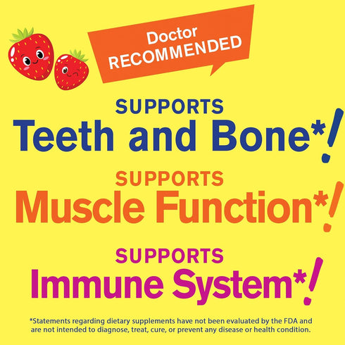 Kids Vitamin D3 Gummies 1000 IU (25 mcg), 60 Strawberry Flavor Servings for Bone Strength & Immunity Support