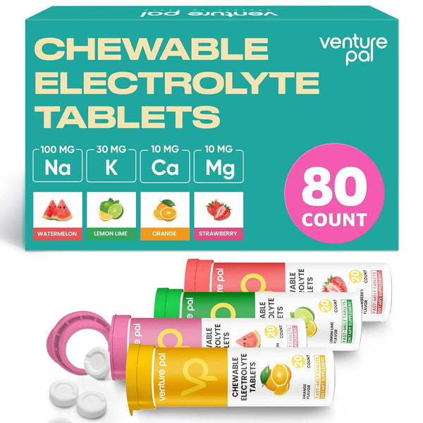 Venture Pal Chewable Electrolyte Tablets, Sugar-Free Stick Salt Tablets - Variety Pack (80 Count)