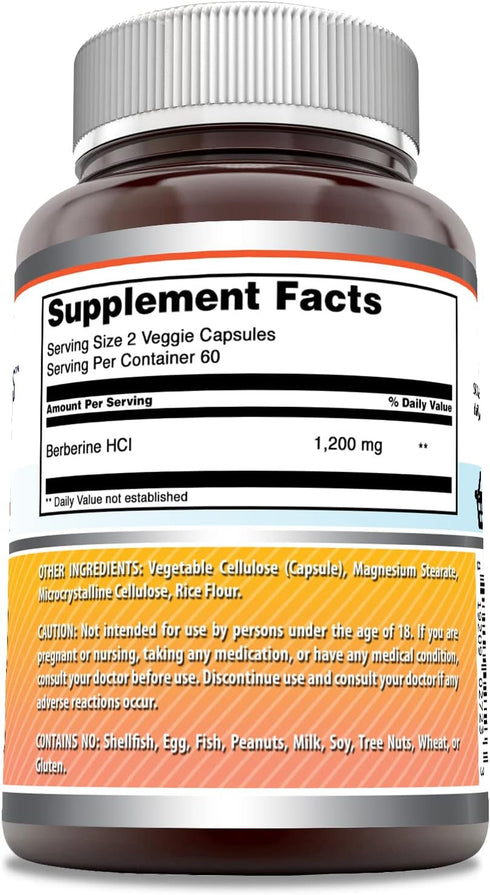 Amazing Formulas Berberine Supplement | 1200 Mg Per Serving | 120 Veggie Capsules Per Serving | Non-GMO | Gluten-Free | Made in USA