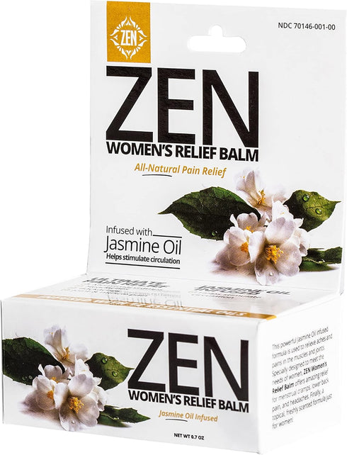 Zen Women's Relief Balm - All-Natural Pain Reliever with Jasmine Oil & 11 Essential Oils for Cramps, Backaches & Pain