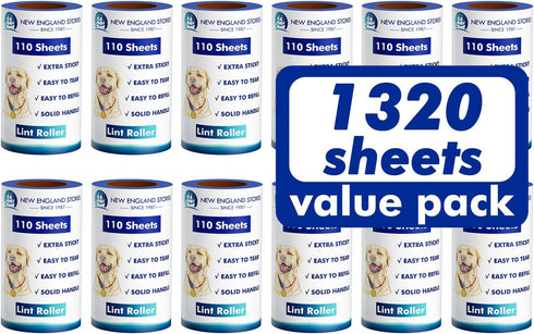 Lint Rollers for Pet Hair - Extra Sticky, 1320 Sheets (12 Refills Mega Value Set) for Clothes, Furniture, Carpet