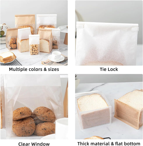 Roppolo 50 5.1 3.9 11 Inch Packing Pcs Bread Bags for Homemade Breads, x x Small White Bakery Bags with Tin Tie, Cotton