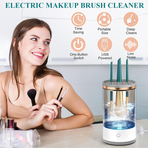 Electric Makeup Brush Cleaner Machine, Fast Automatic Spinning Tool for All Size Brushes, Great Gift