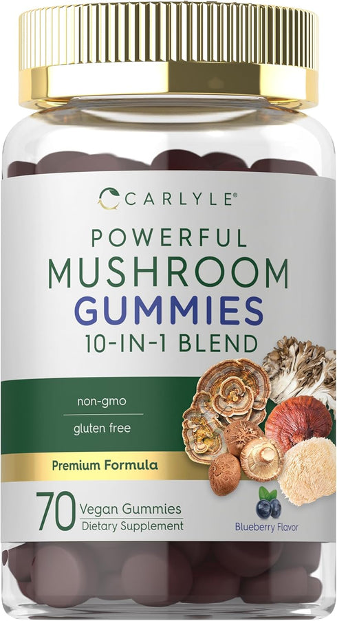Carlyle Mushroom Supplement Gummies | 70 Vegan Gummies | 10-in-1 Blend |