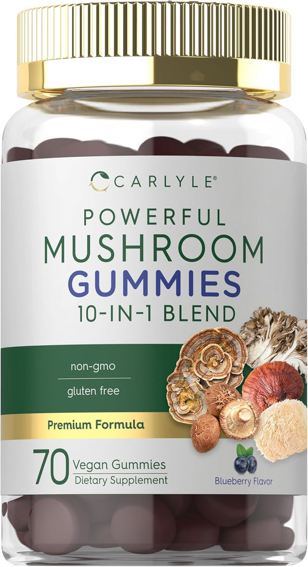 Carlyle Mushroom Supplement Gummies | 70 Vegan Gummies | 10-in-1 Blend |