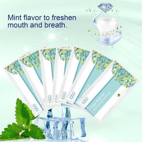 EZGO 100pcs Deep Cleaning Teeth Wipes, Finger Brush, Latex Free Mint Flavor