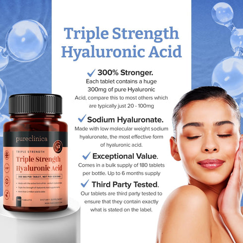 Triple Strength Hyaluronic Acid 300mg x 180 Tablets, 300% Stronger