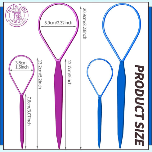 Teenitor Tail Hair Loop Styling Tool, Large + Small Hair Pull Through Tool Hair Accessories for Women, French Braiding Hair Tool Hair Flipper Pull Through, Pony Tail Hair Tool Loop Hair Tool