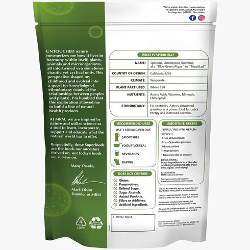 MRM Nutrition Spirulina Powder | Superfood | Complete Plant Protein | Vegan & Gluten-Free | 40 Servings | 8.5 Ounce
