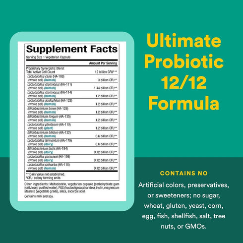 Natural Factors Ultimate Probiotic 12/12 Formula, 60 Vegetarian Capsules, 12 Strains, 12 Billion CFU, Daily Digestive
