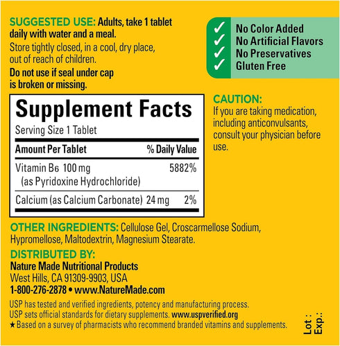 Nature Made Vitamin B-6 100 Mg Tablets, 100-Count, Pack of 2