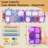PILABEL 14-Compartment Travel Pill Organizer with Bulk Stickers & Labels - Small & Portable Daily Medicine Pharmacy