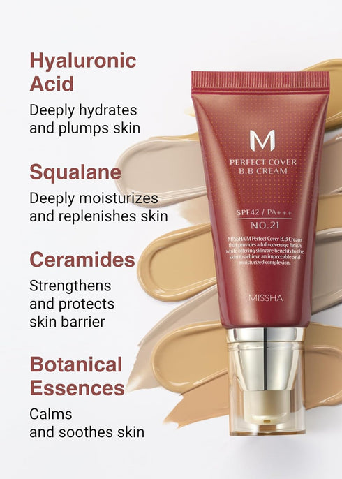MISSHA M Perfect BB Cream No.21 Light Beige, SPF 42 PA +++, 1.69 Fl Oz