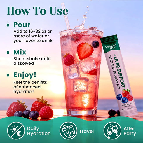 Packets Packets 7 5 16 Venture Pal Hydration + Liver Support- Liquid Daily IV Electrolyte Powder with Electrolytes