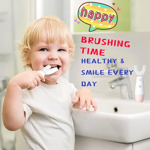 Kids Electric Toothbrush, 6 Cleaning Models, Waterproof Battery Powered, 360 Automatic Sonic U Shaped for Ages 2-7