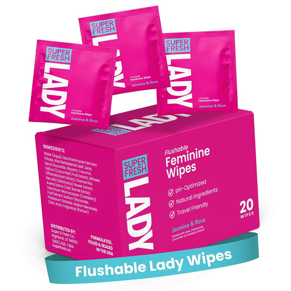 Super Fresh Lady Parts Feminine Wipes Flushable pH Balanced Wet Wipes for