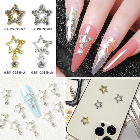YECIRALA 40 Pcs Star Nail Charms, 3D Gold Silver Rhinestones and Gems for Acrylic Nails DIY Crafts Supplies