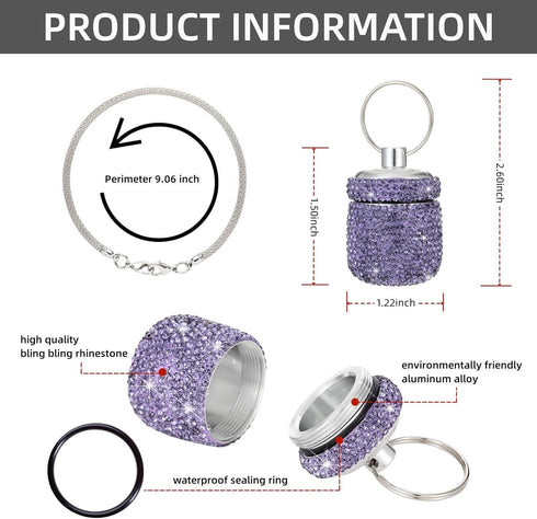 Bling Keychain Pill Holder, Small Pill Box for Purse, Portable Organizer Container for Capsule Vitamin Supplement